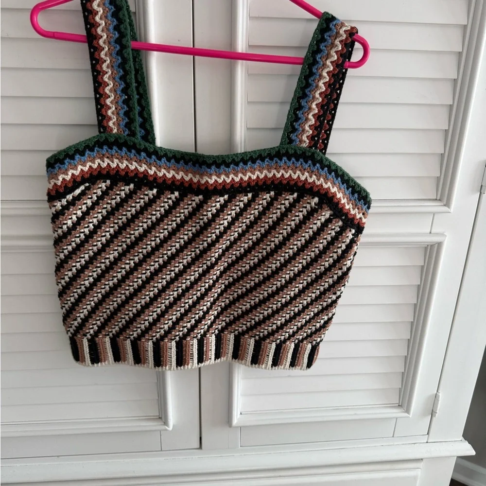 Veronica Beard Womens Livina Knit Cotton Crop Tank Top Brown Medium - Picture 12 of 13